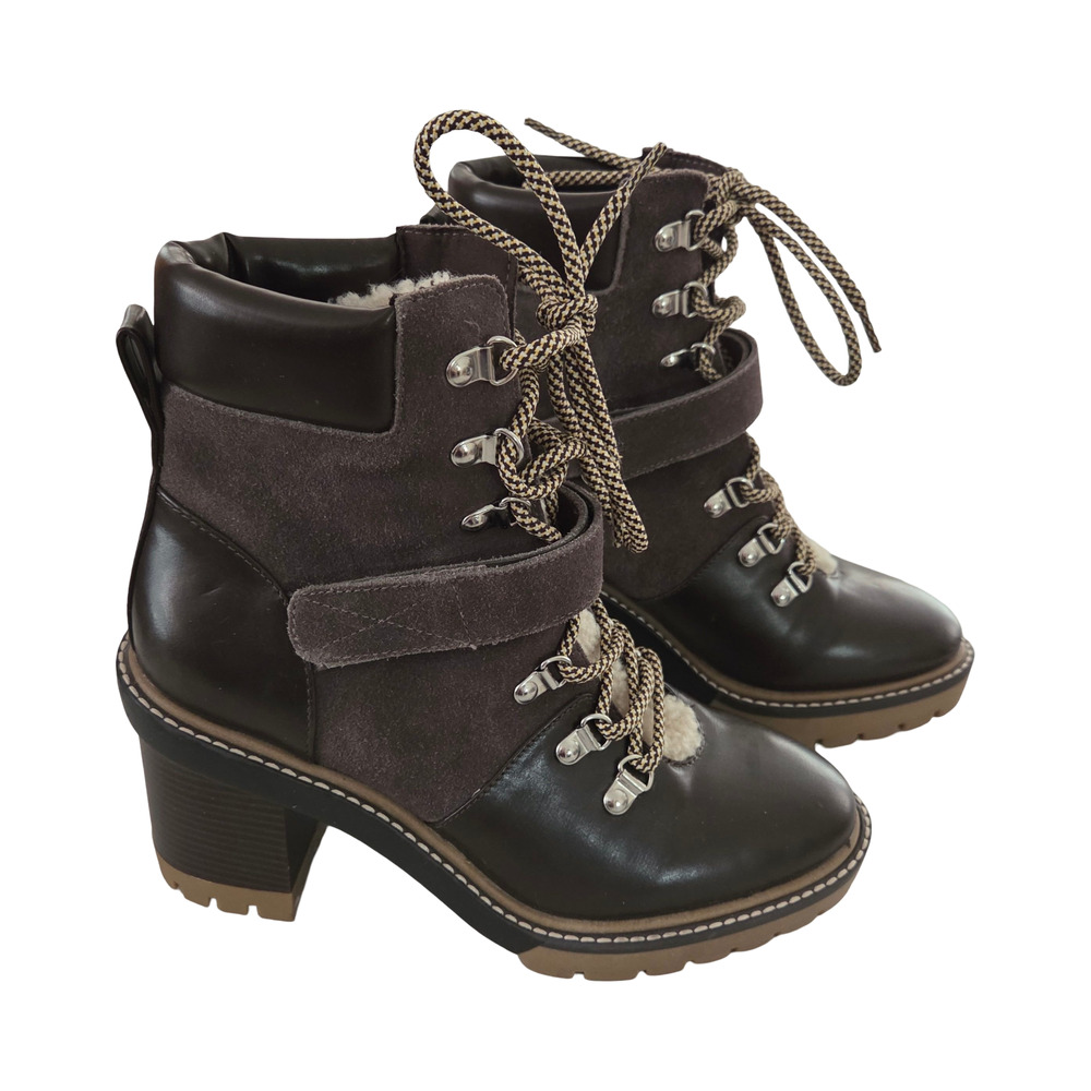 Kensie | Zahara Chunky Heel Platform Lace Up Combat Boots with Faux Fur Tongue